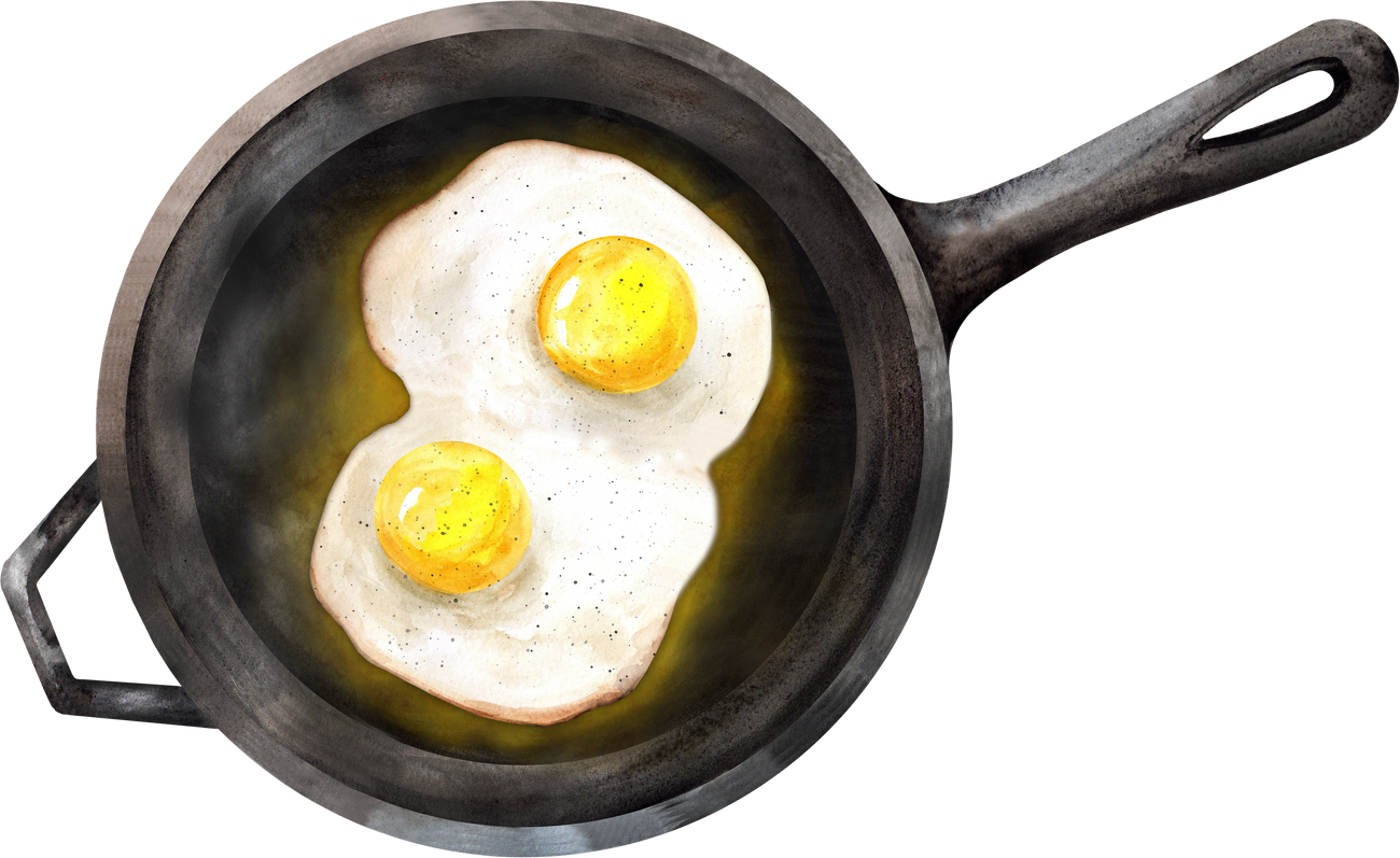 Fried eggs in a pan watercolor