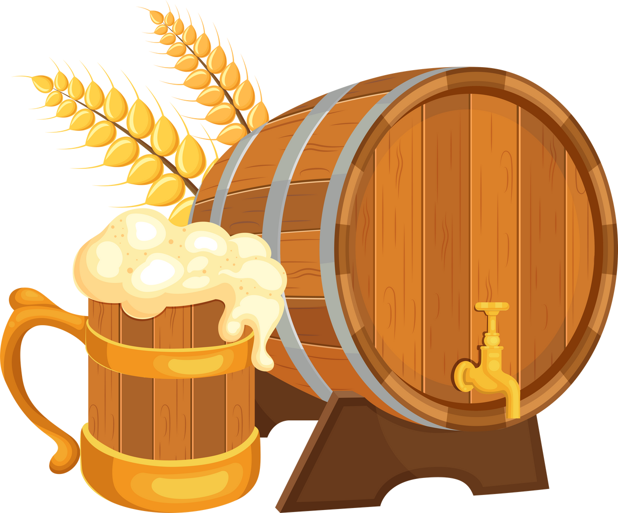 Beer Mug and Barrel Illustration